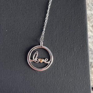 14K Gold and Sterling Silver Love Pendant Necklace